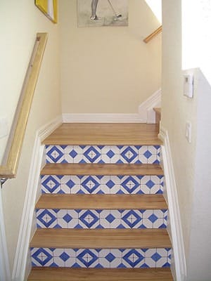 Casart Faux Tile removable wallcovering gives steps a step up in style on casartblog
