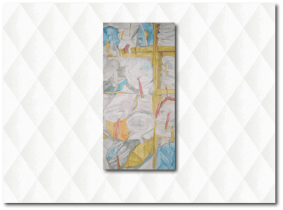 Artwork hungover with Casart Coverings White Faux Padded Harlequin temporary wallpaper on casartblog