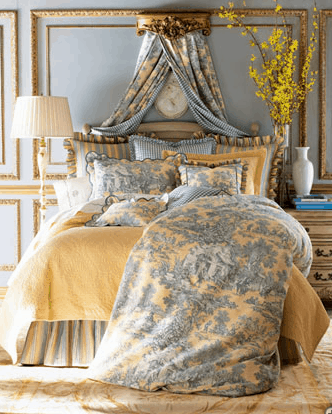 Touch of toile bed linens give regal feel on casartblog