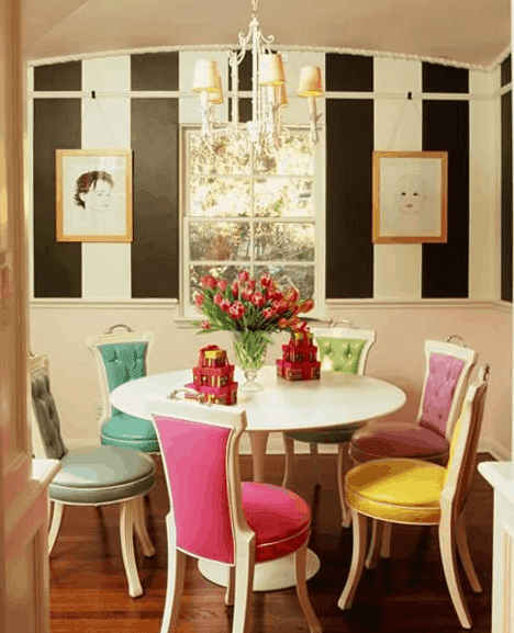 Ruthie Sommers mixes up chair colors. Live Like You blog, as seen on Slipcovers for your walls