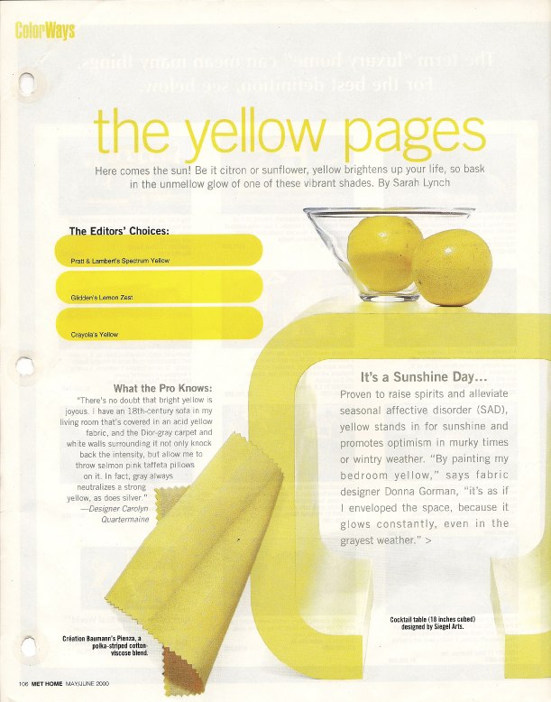 Not Mellow Yellow pages - Metropolitan Home magazine clip 2000 on casartblog