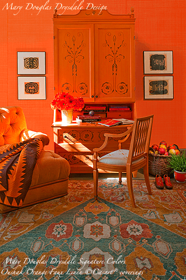 Casart-Drysdale-OushakOrange_Faux-Linen_casartblog2 Mary Douglas Drysdale Signature Colors - Oushak Orange Faux Linen - Casart coverings