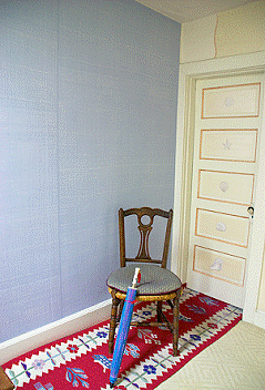 Before and after-Faux blue linen, as seen on Slipcovers for your walls, casartblog