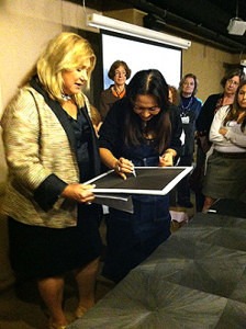 Casart Coverings shows a Maya Romanoff wallcovering demonstration signing on casartblog