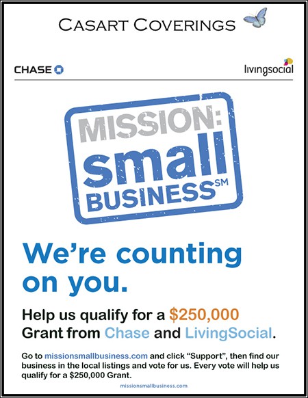 Casart Coverings Mission Small Business Living Social-Chase grant, as seen on Slipcovers for your walls, casartblog