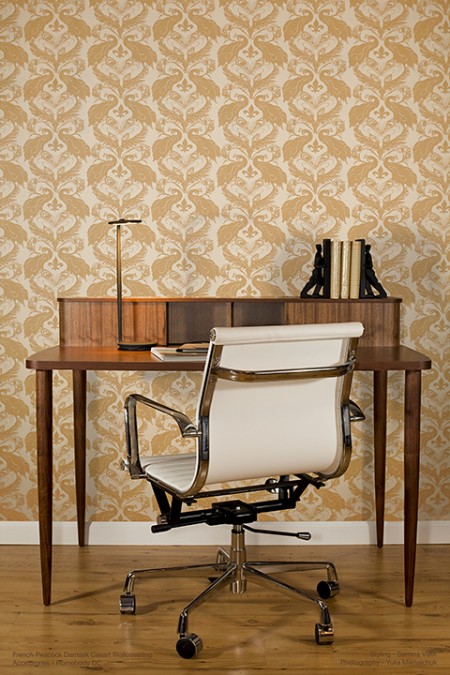 Casart coverings_French Peacock Damask, as seen on Slipcovers for your walls, casarrblog