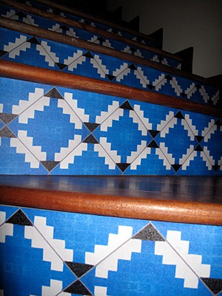 Casart customer custom faux tile stair risers, seen on Slipcovers for your walls, casartblog