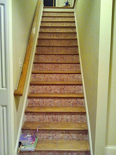 Stair Risers After Casart Faux Glass Mosaic Tiles, seen on Slipcovers for your walls, casartblog