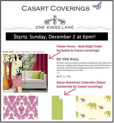 Casart_OKL promo2_11-12_casartblog Casart coverings_One Kings Lane on the wall sale, as seen on Slipcovers for your walls, casartblog