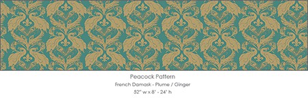 Casart coverings French Peacock Damask_Plume green-ginger_Slipcovers for your walls, casartblog