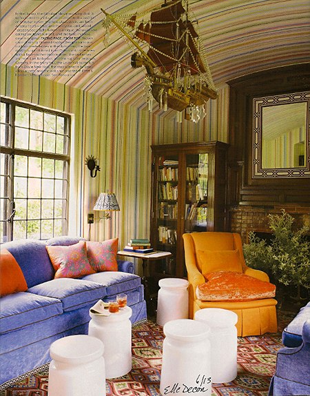 Elle Decor beautiful stripes on ceiling and walls on Slipcovers for your walls, casartblog