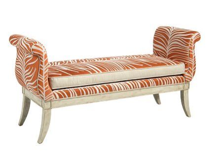 Pearson's bench with feather motif fabric in tangerine on casartblog