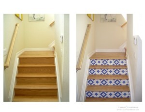 Casart Cabo and Creme Faux Terra Cotta tile stair risers