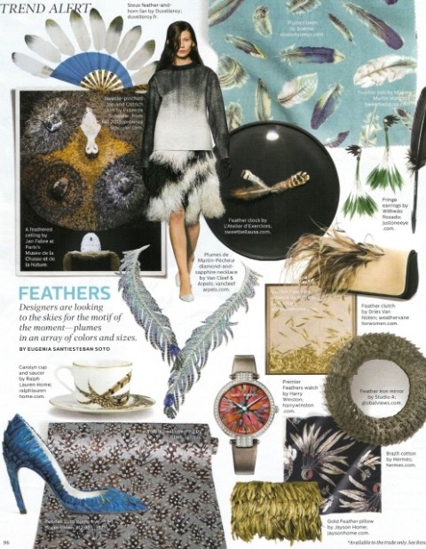 Birds of a Feather designs in October 2013 Elle Decor issue on casartblog