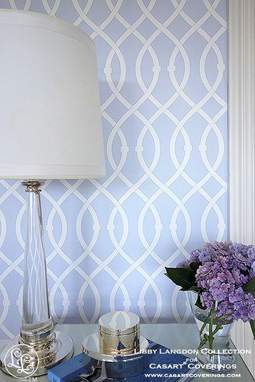 Libby Langdon Lively lattice Icy Blue temporary wallpaper for Casart coverings