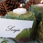 Libby Langdon Artichoke table decoration via House Beautiful on Slipcovers for your walls, casartblog