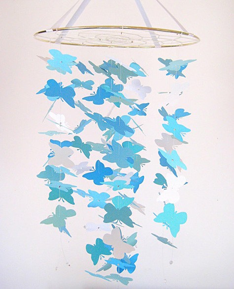 Blue Buttefly Mobile via Flutters on Slipcovers for your walls, casartblog