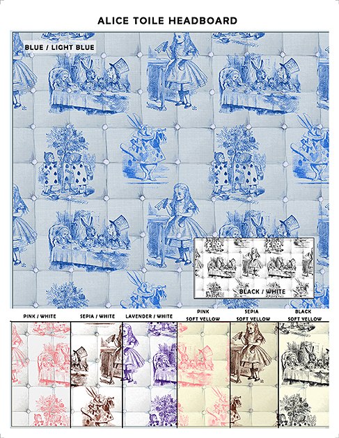 Alice Headboard_sample_w Casart coverings Alice in Wonderland Toile Headboard Sample_casartblog