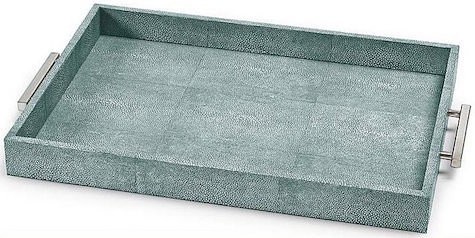 Teal Shagreen tray via Arcadian Home on Slipcovers for your walls, casartblog