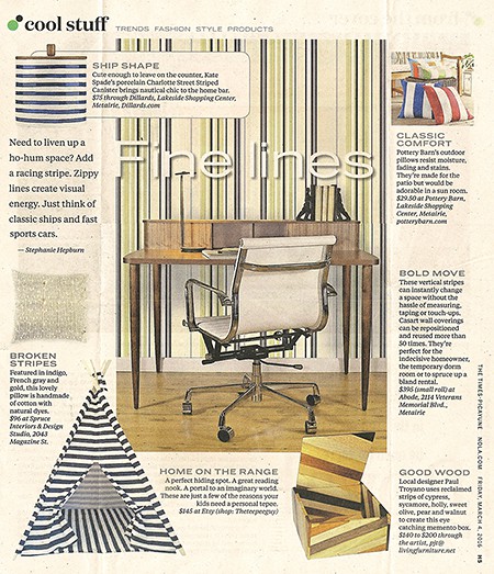 Casart coverings Stripe Pattern temporary wallpaper Fine Lines featured in Times Picayune_casartblog