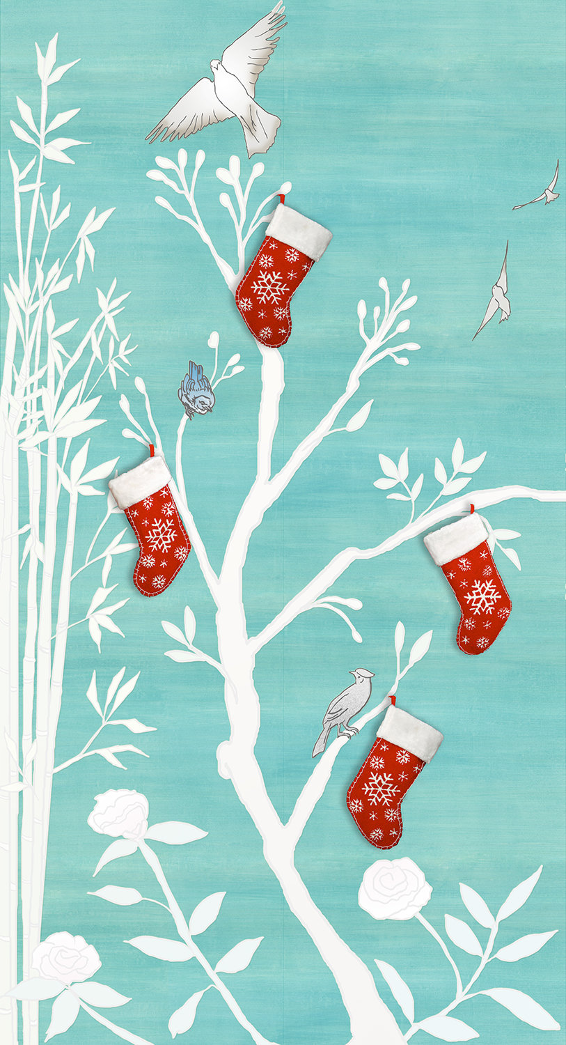 Casart Coverings Chinoiserie Christmas Panel removable wallapaper on casartblog merriment