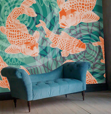 POZdesigns Koi fish pond mural room view_casartblog