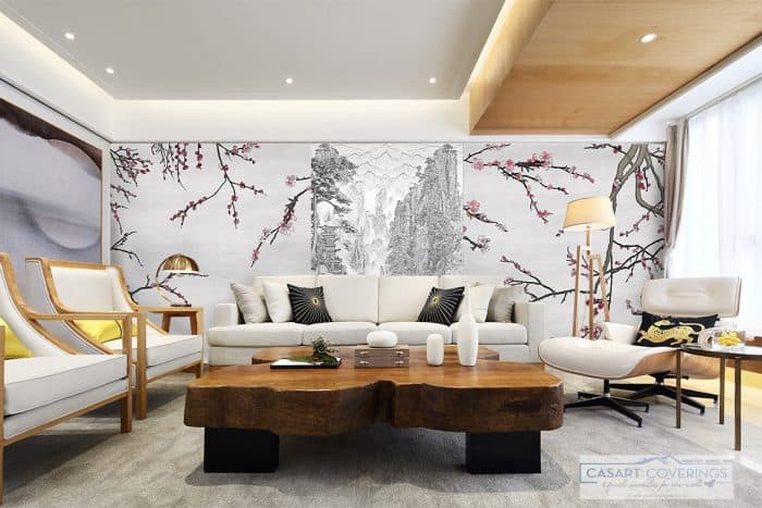 Casart Coverings Aesthetic China Mural installed on top of the Asia Blossom Mural temporary wallpaper_casartblog