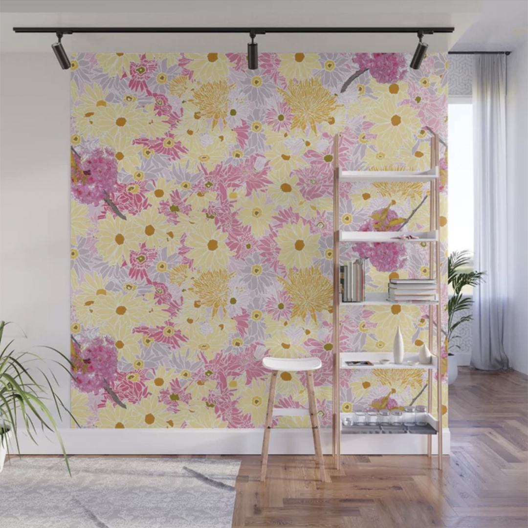 Casart Flower Power Bold Multi Pink Yellow Orange Wall Mural_casartblog