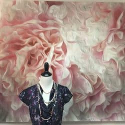 Casart Coverings_ Ann Alger White Peonies used as backdrop in retail display via Twist Boutique