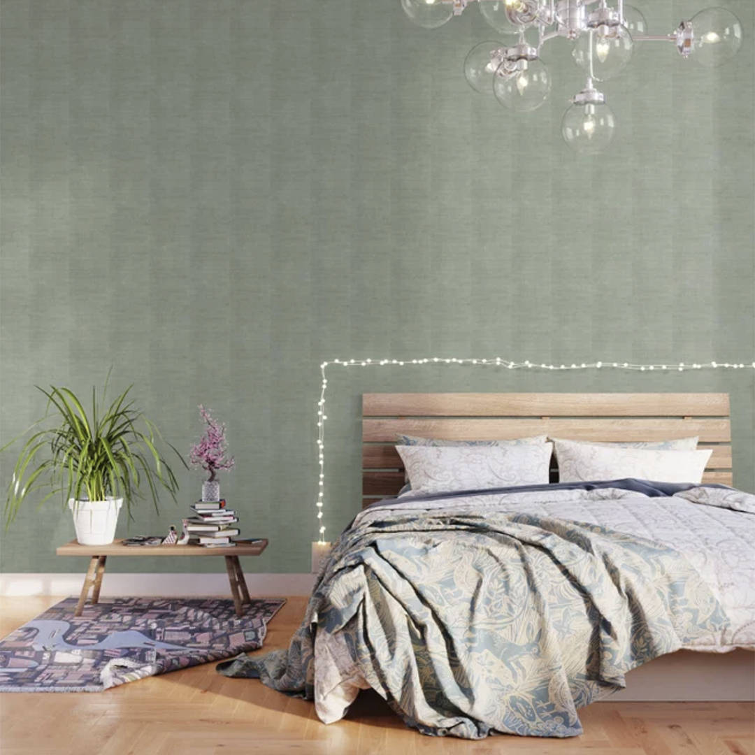 Casart Removable Wallpaper Satinwood Sage in bedroom