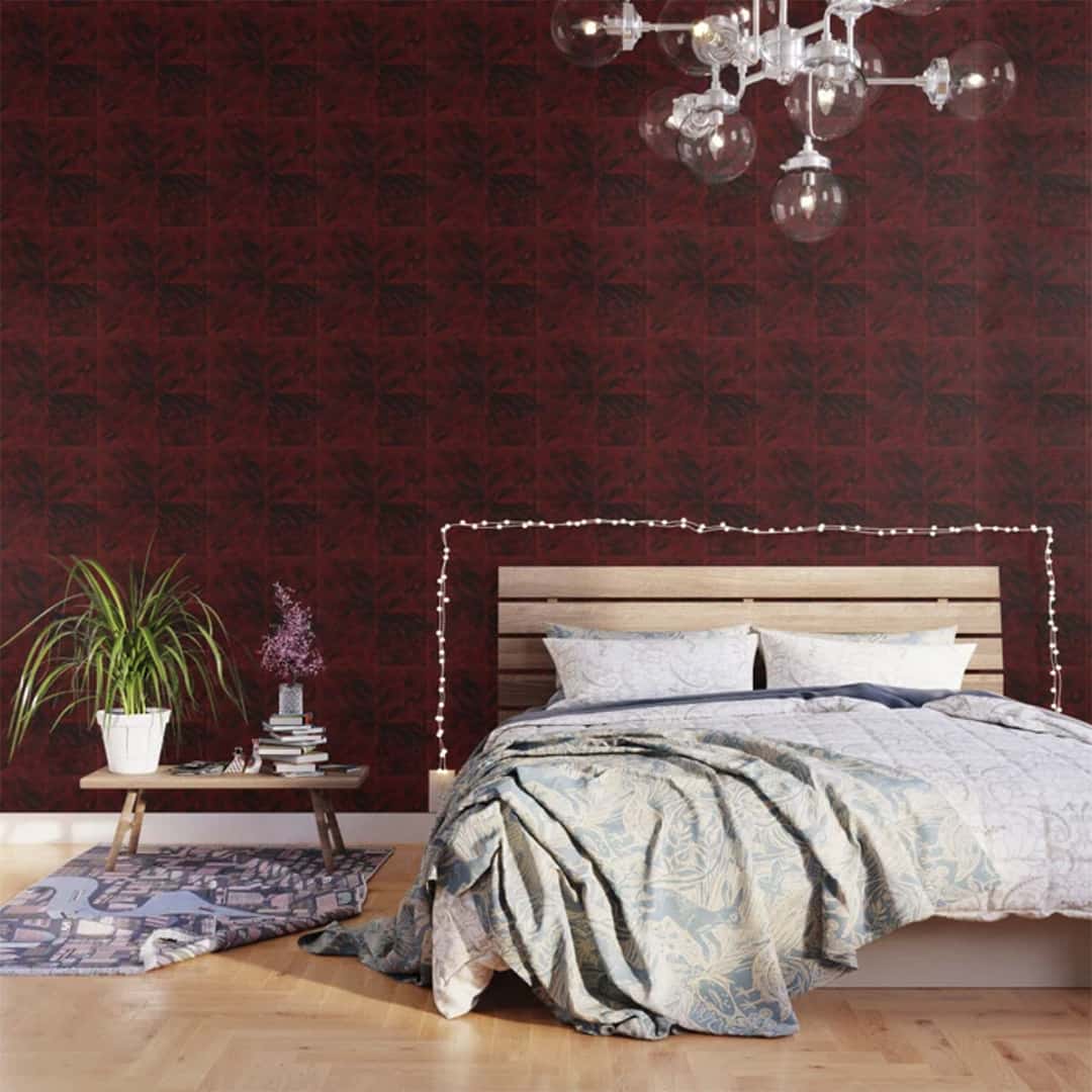 Casart Removable Wallpaper Faux Tortoiseshell 2 Red Bedroom_S6