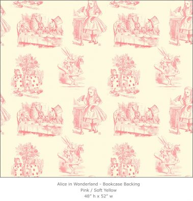 Casart Coverings Alice in Wonderland Toile 3_1-pink-yellow_Bookcase Backing