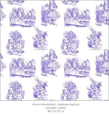 Casart Coverings Alice in Wonderland Toile_5-lavender-white_Bookcase Backing