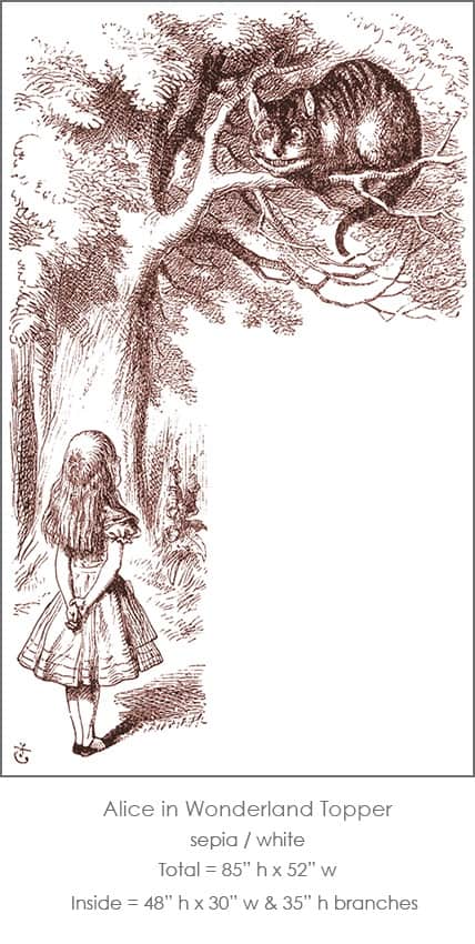 Casart Coverings Alice in Wonderland Topper_Cheshire Cat Sm_85 x 52_sepia-white