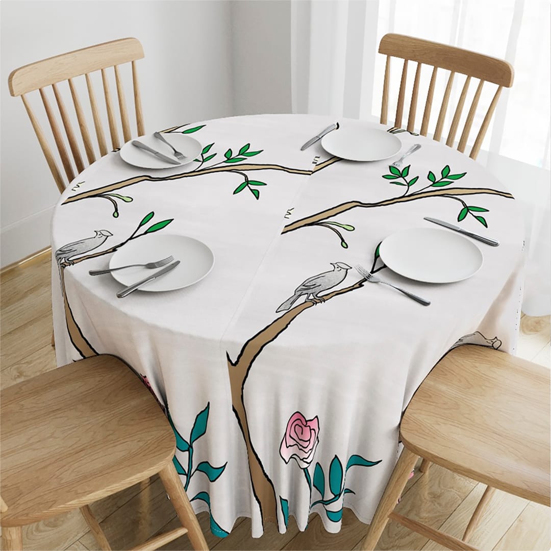 Casart Chinoiserie Panel 1b Colored Gray Raw Silk Tablecloth
