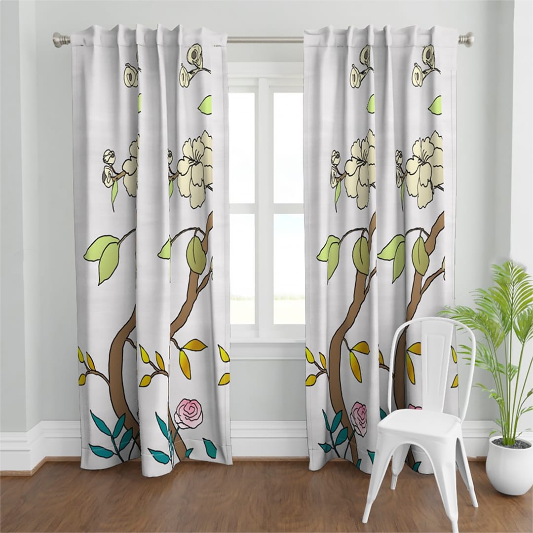 Casart Chinoiserie Panel 3a Colored Gray Raw Silk Curtains
