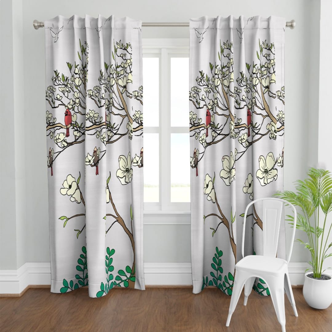 Casart Chinoiserie Panel 2a Colored Gray Raw Silk_Curtains