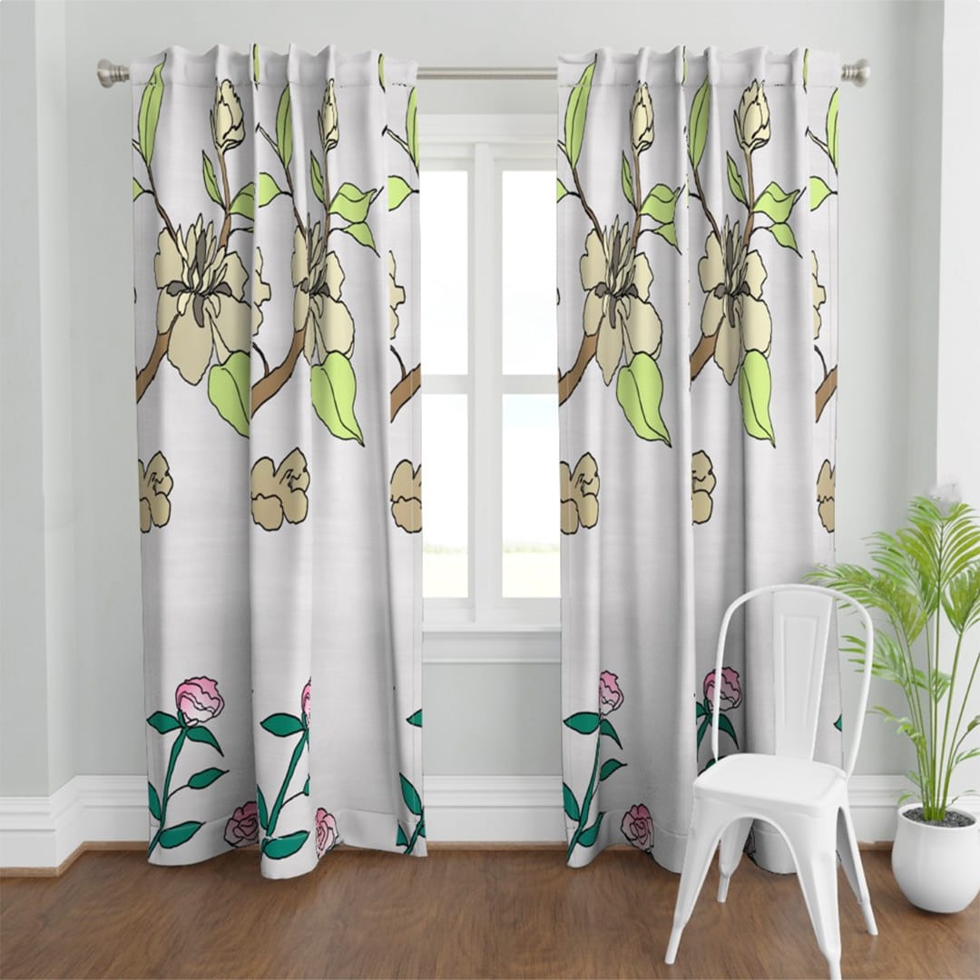Casart Chinoiserie Panel 3b Colored Gray Raw Silk_Curtains