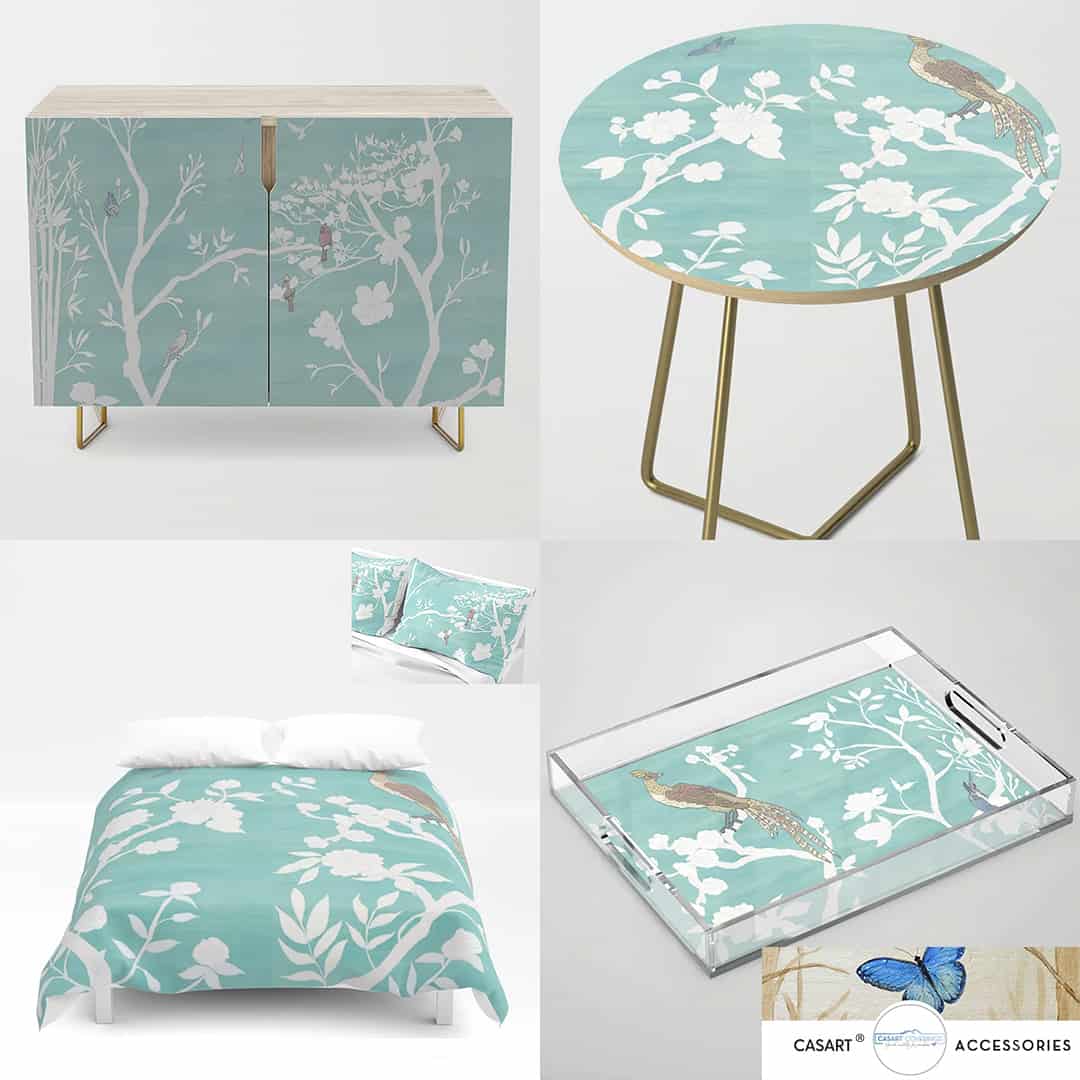 Casart Decor Chinoiserie Teal White Accessories