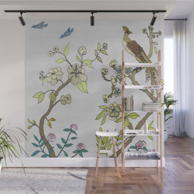 Casart Wall Mural Chinoiserie 3-4 Panels Colored Silver-Gray_S6