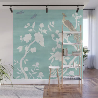 Casart Wall Mural Chinoiserie 3-4 Panels White Teal_S6