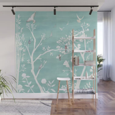 Casart Wall Mural Chinoiserie Panels 1-2 White Teal_S6