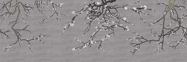 Asia Blossom Plum Almond Branches Mural White and Pewter Gray Raw Silk_Casart Coverings temporary wallpaper