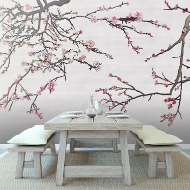 Casart Coverings colored Asia Blossom Silver raw silk temporary wallpaper