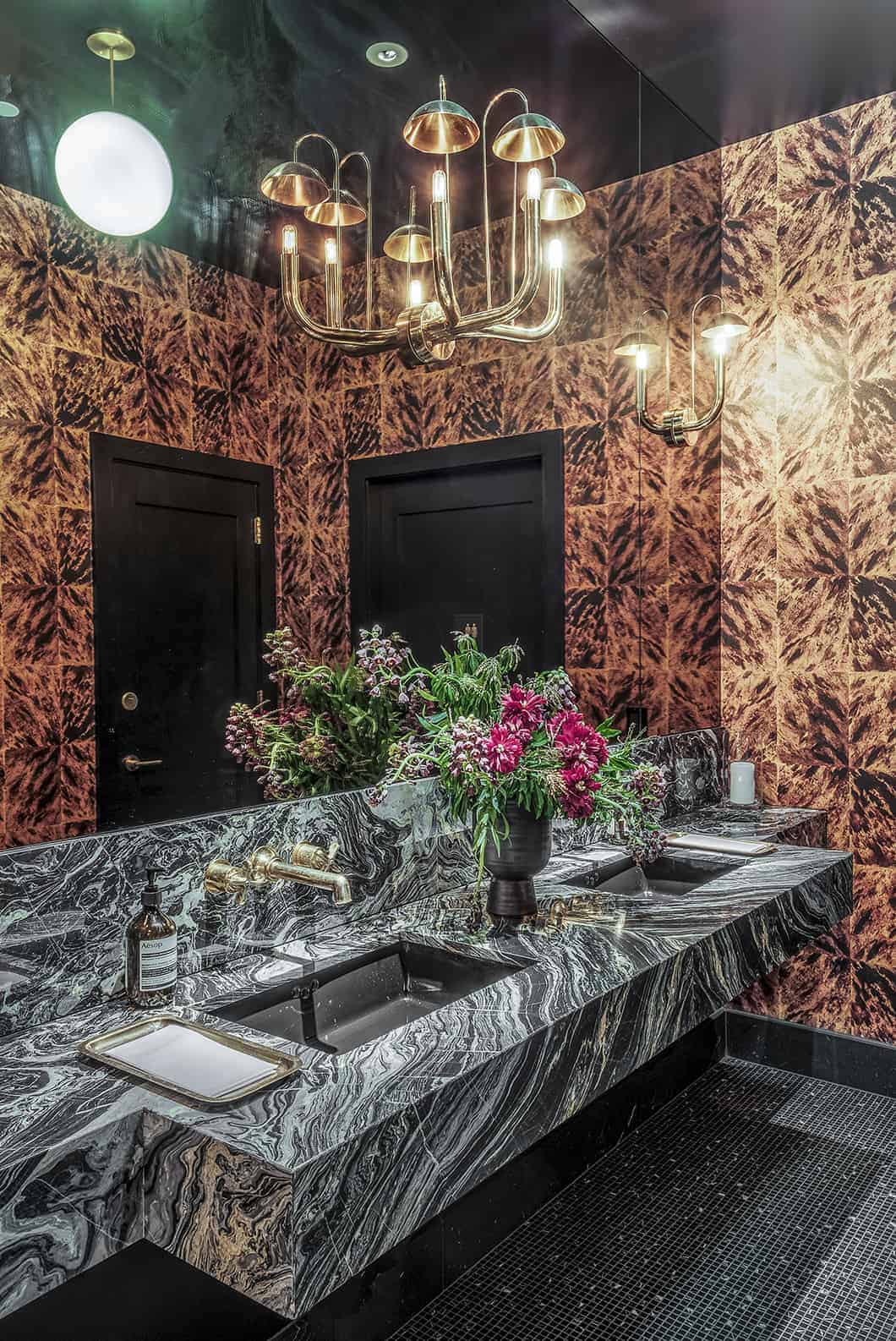 Casart Coverings Faux Tortoiseshell removable wallpaper used in Legendary Records interior design by Ken Fulk