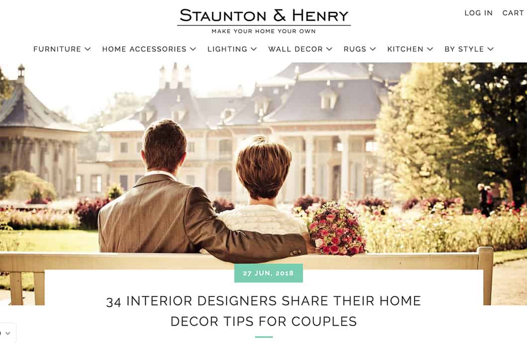 Casart Coverings is featured in Staunton Henry Interior Designers Shared Decor Ideas for Couples_Casart Press