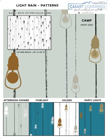 Casart Coverings Light Rain pattern removable and reusable temporary wallpaper in multiple colorways