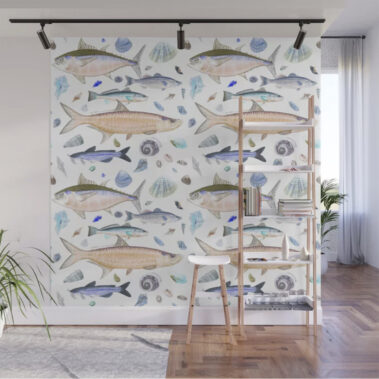 Casart removable wall mural Shell Fish Orange Blue