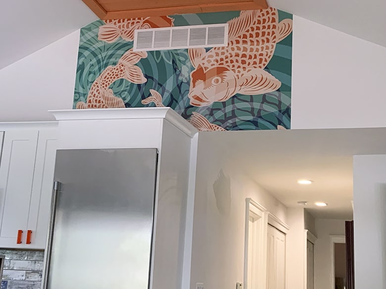 Installation Casart Koi Fish Pond Mural removable wallpaper by POZdesigns step 1