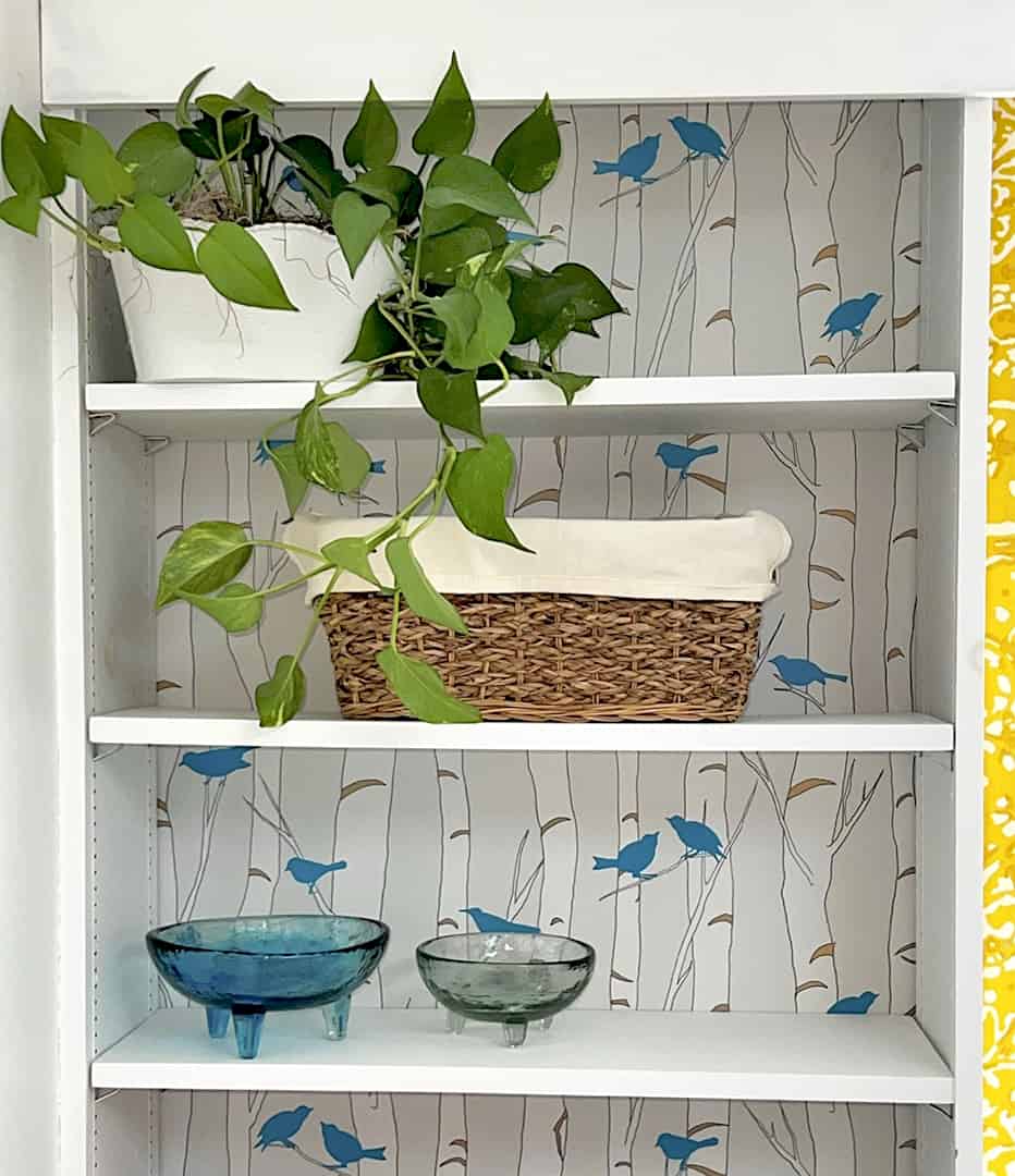 Casart Customer Art Studio Makeover After Custom Birds Birch removable wallpaper Left Bookcase Detail